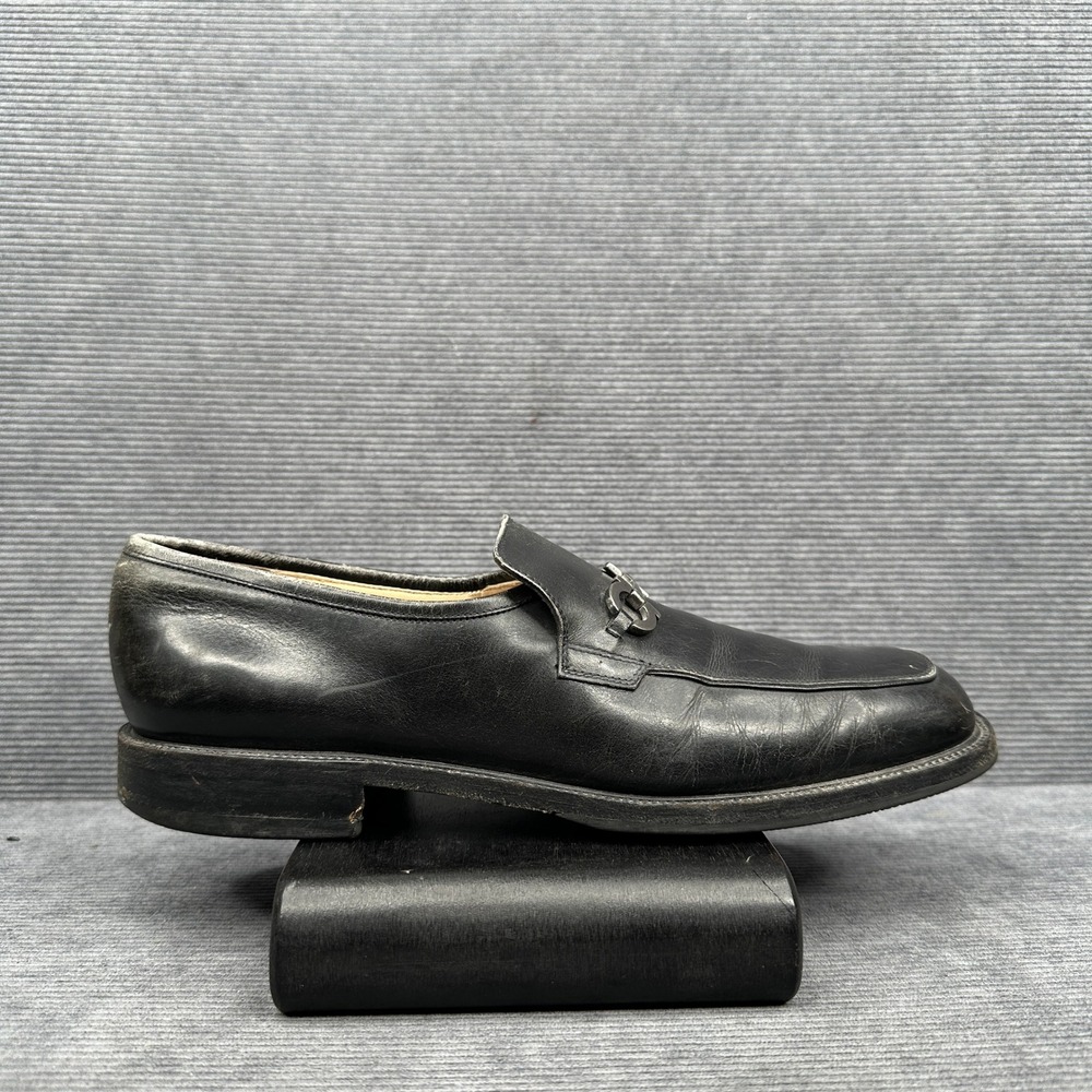 Salvatore Ferragamo Mens Gancini Bit Loafers Black Leather Square Toe Y2k